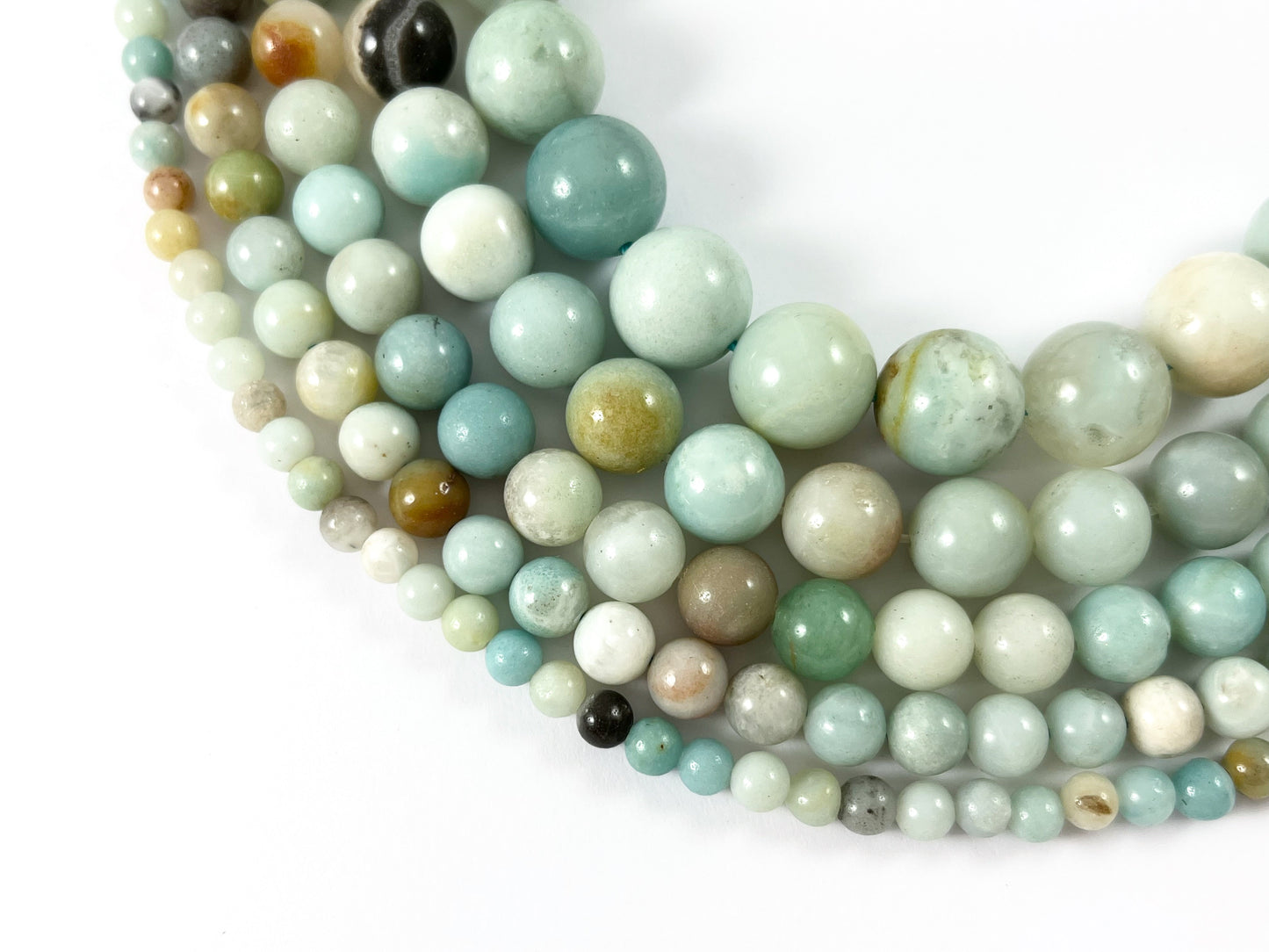 High Quality Amazonite Round Smooth Natural Blue Brown Stone Beads 4-12MM 14"-15"