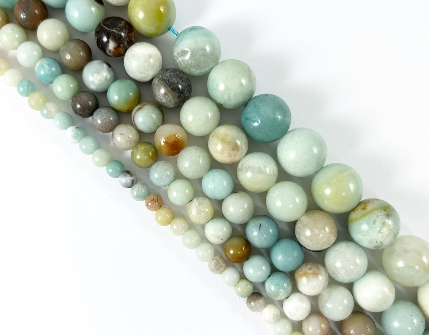 High Quality Amazonite Round Smooth Natural Blue Brown Stone Beads 4-12MM 14"-15"