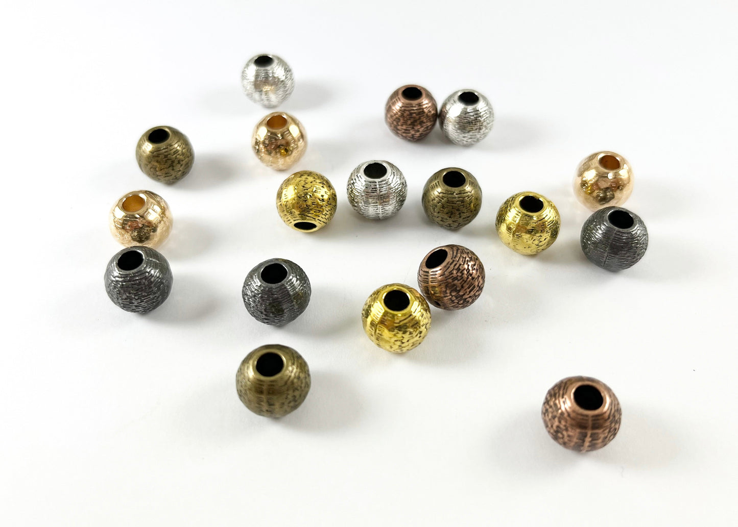 Pewter Base Metal Textured Round Bead Brushed Hammered Spacer Beads Large Hole Gold Silver Bronze Copper Matte Gunmetal