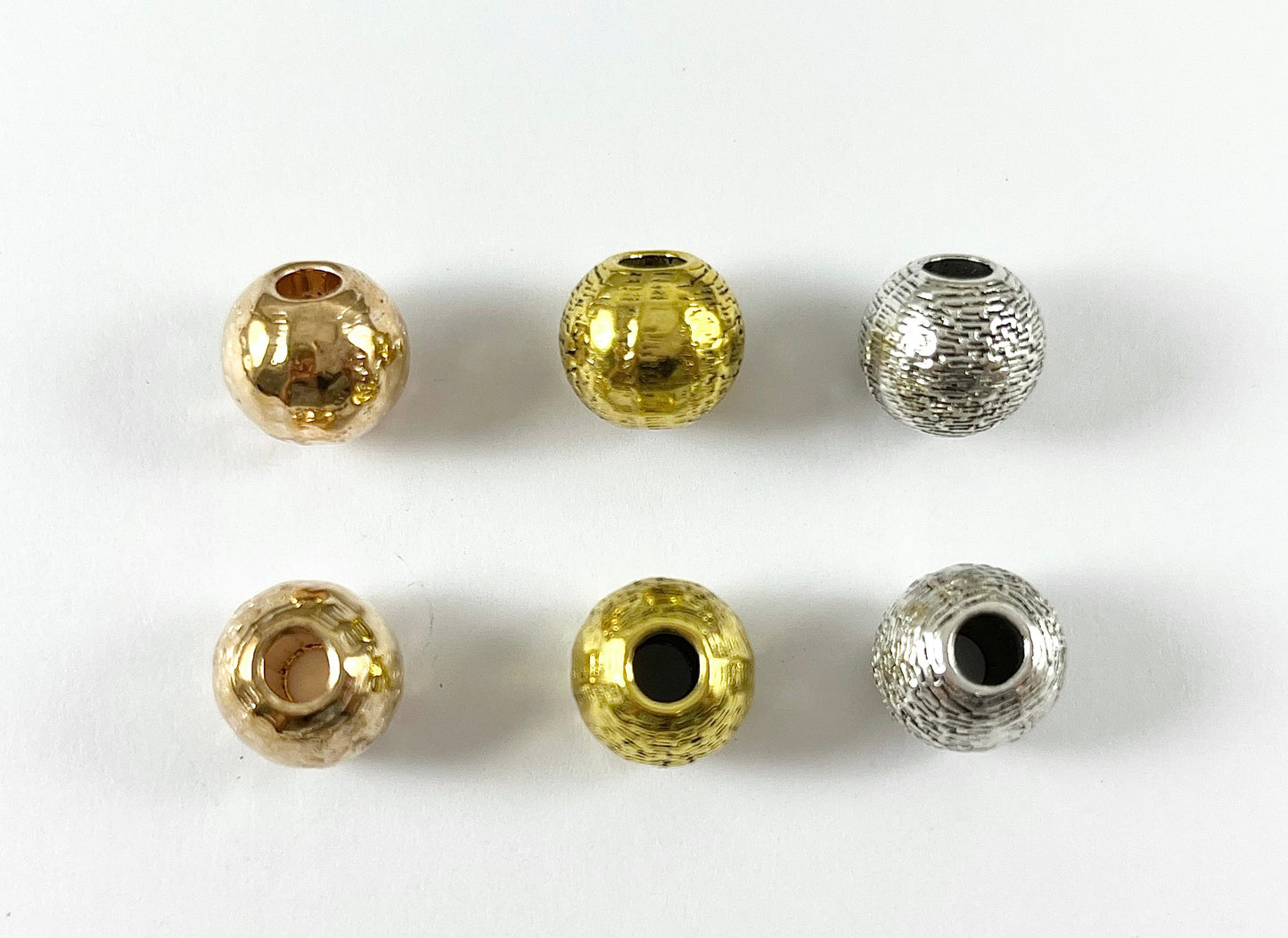 Pewter Base Metal Textured Round Bead Brushed Hammered Spacer Beads Large Hole Gold Silver Bronze Copper Matte Gunmetal