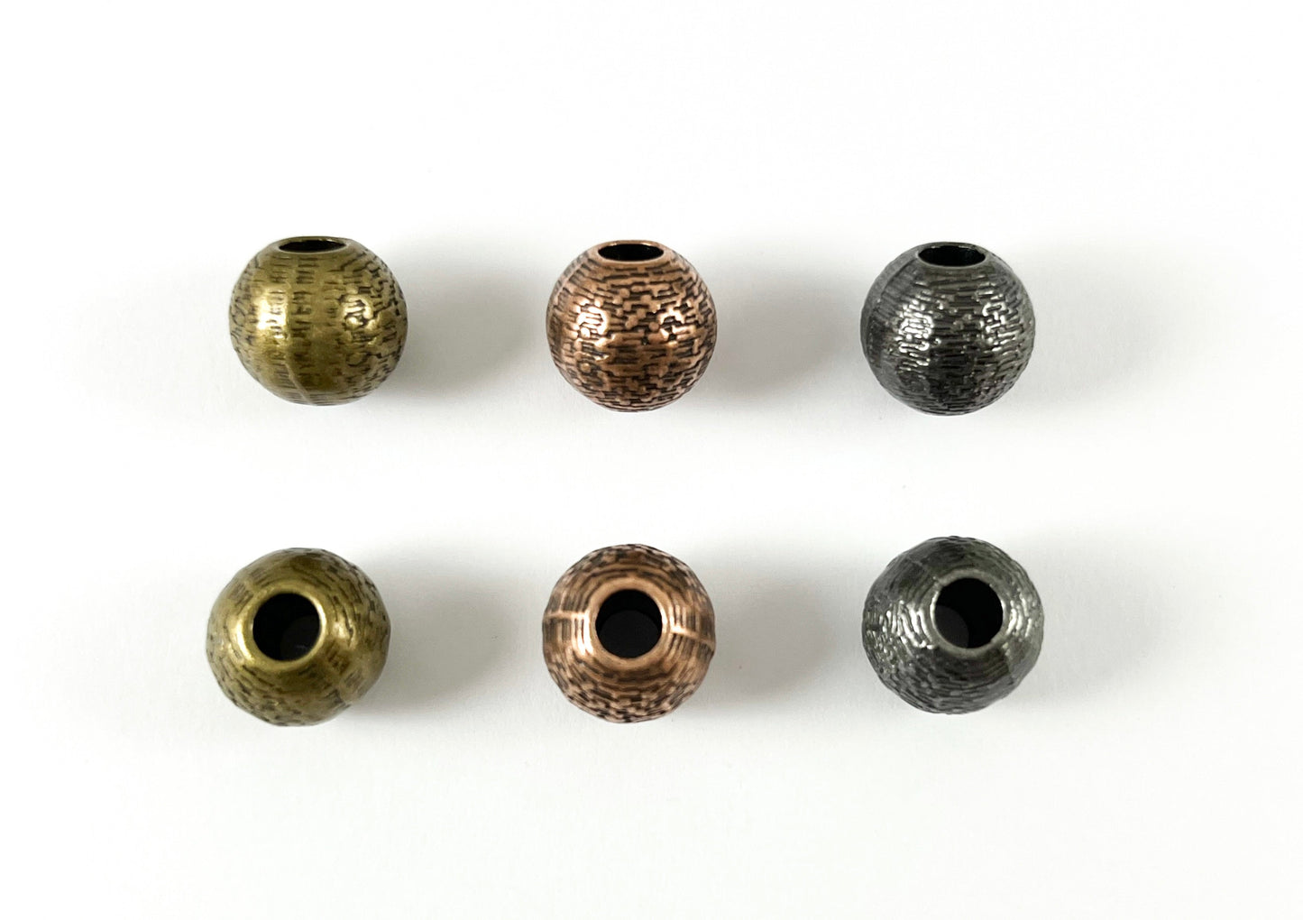 Pewter Base Metal Textured Round Bead Brushed Hammered Spacer Beads Large Hole Gold Silver Bronze Copper Matte Gunmetal