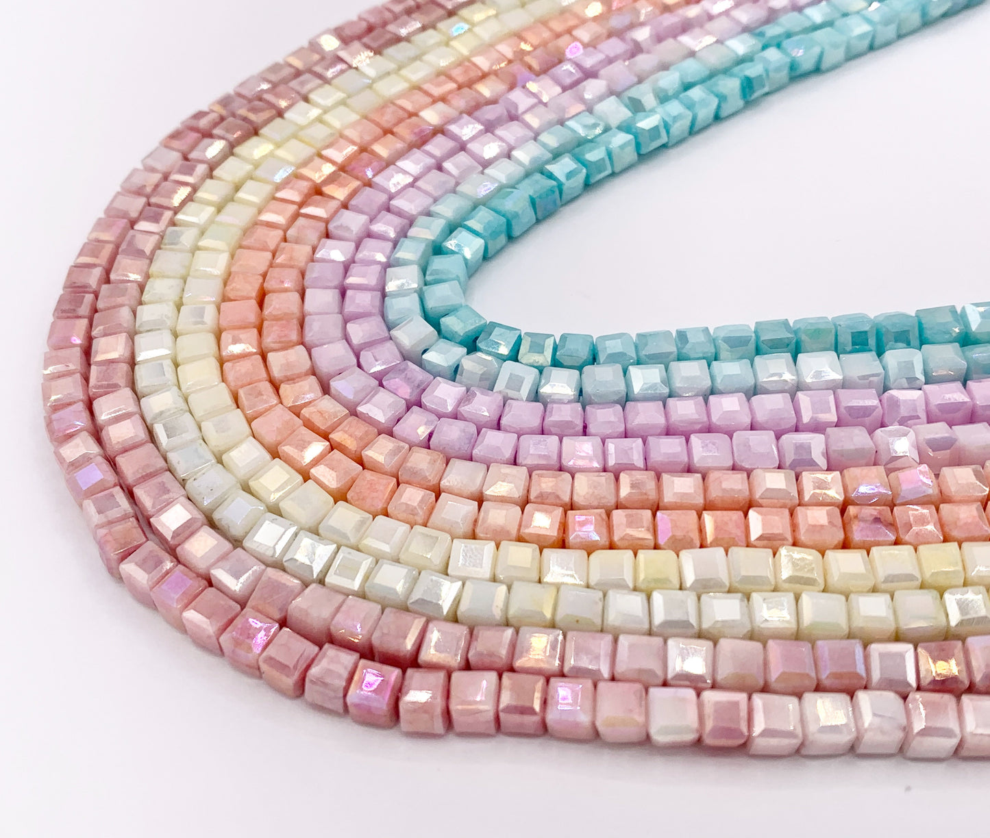 4-4.5mm High Quality Opaque Crystal Cube Faceted Extra Shiny Crystal Beads 1 Strand 15" Available in 5 Colors