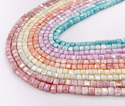4-4.5mm High Quality Opaque Crystal Cube Faceted Extra Shiny Crystal Beads 1 Strand 15" Available in 5 Colors