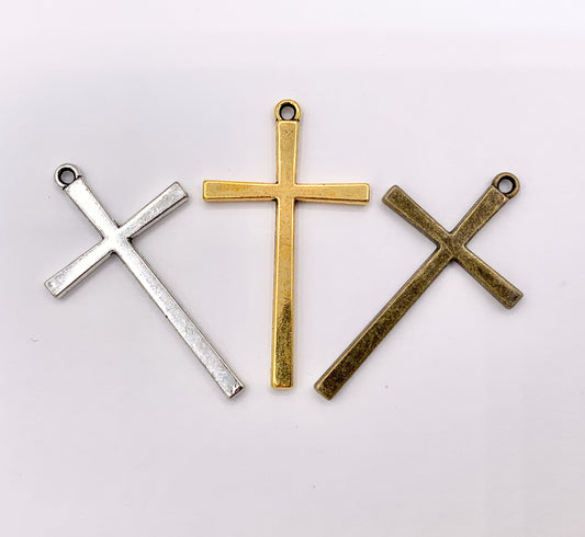 25x43mm Pewter Large Cross Pendant Plain Religious Pendant in Antique Gold, Silver & Bronze Color 125G