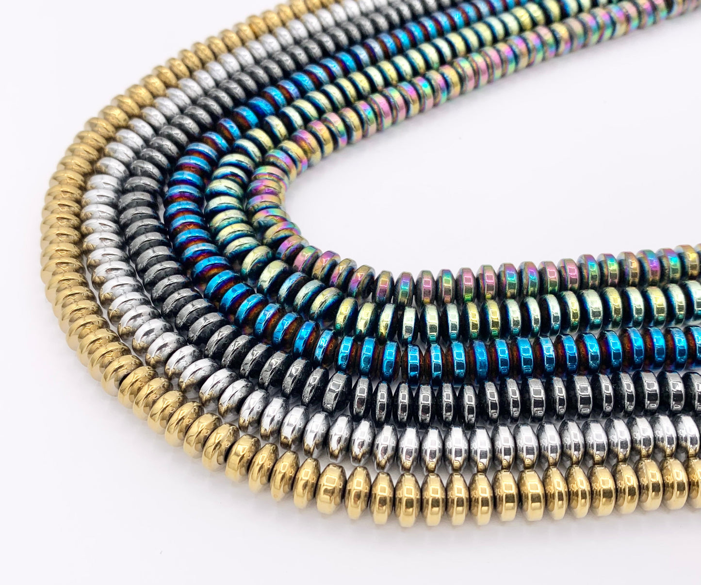 6mm Natural Hematite Rondelle Saucer Smooth Energy Beads Around 15"-16" Available in 6 Colors 1 Strand