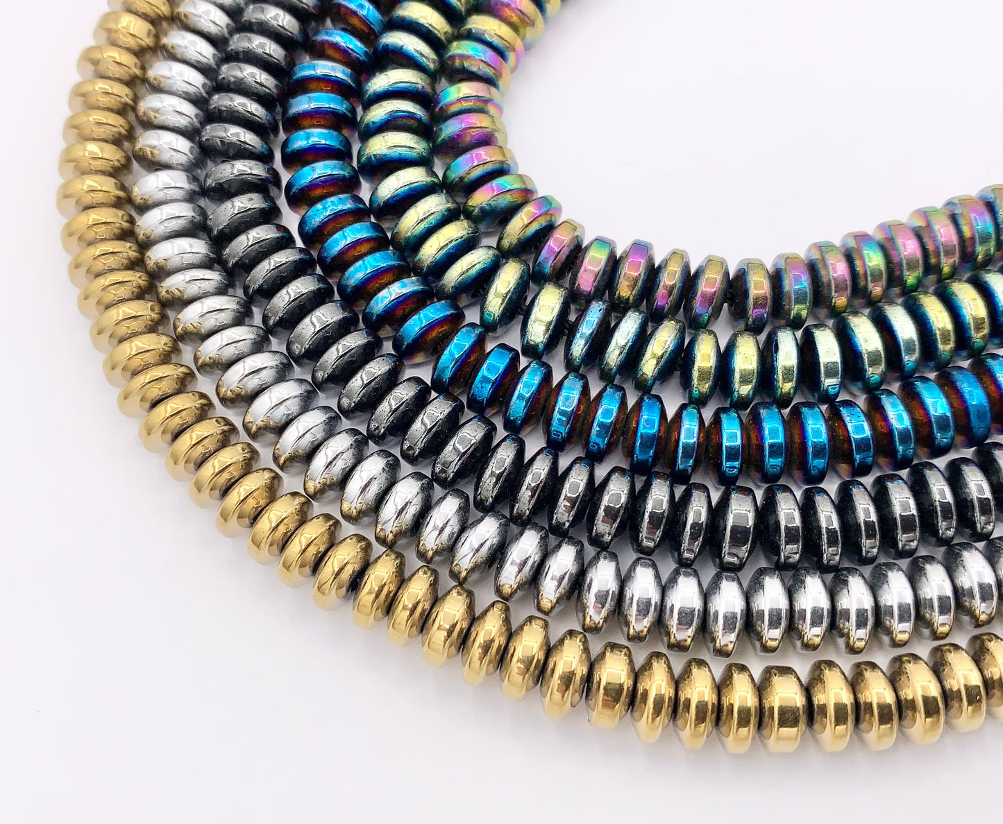 6mm Natural Hematite Rondelle Saucer Smooth Energy Beads Around 15"-16" Available in 6 Colors 1 Strand