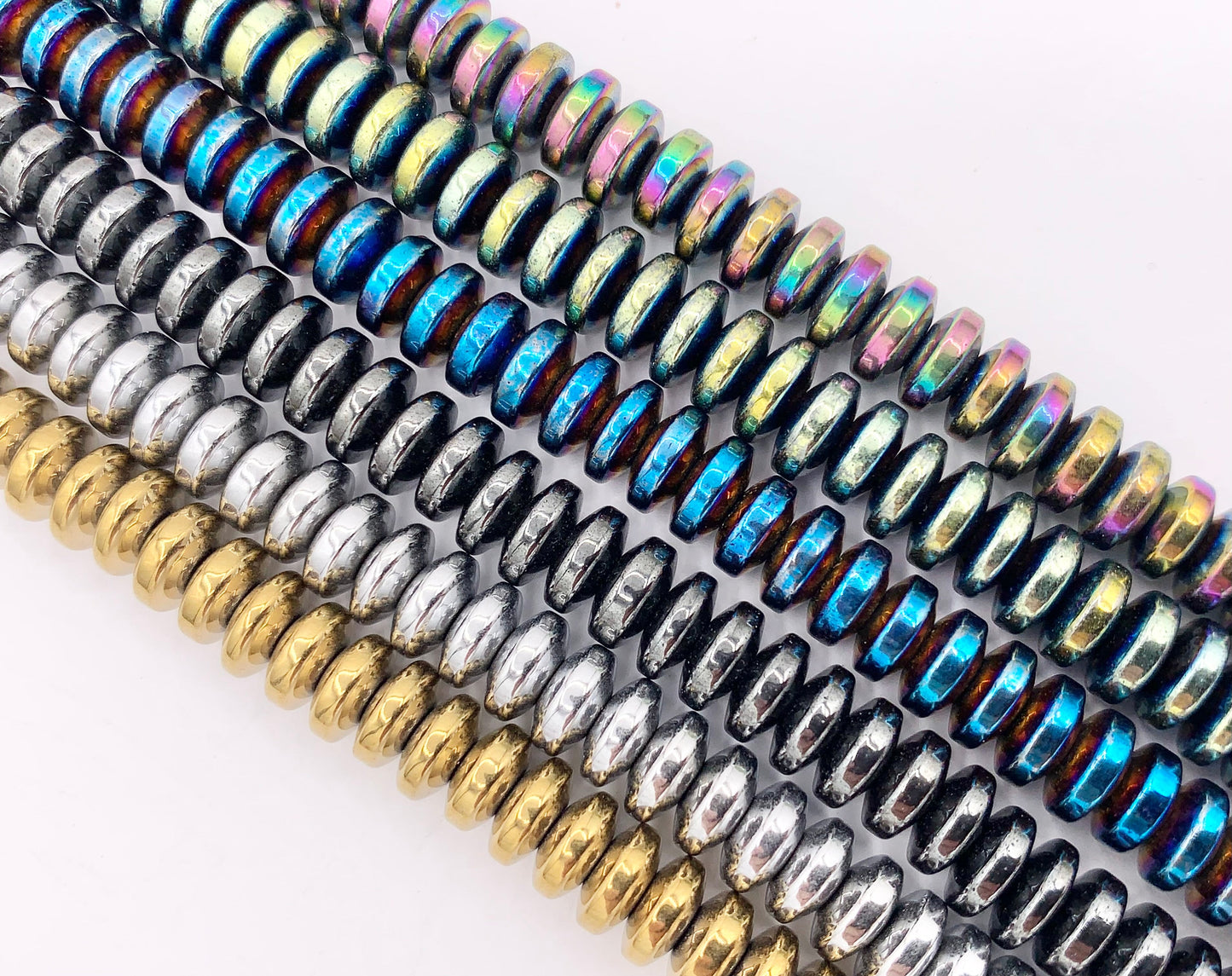 6mm Natural Hematite Rondelle Saucer Smooth Energy Beads Around 15"-16" Available in 6 Colors 1 Strand