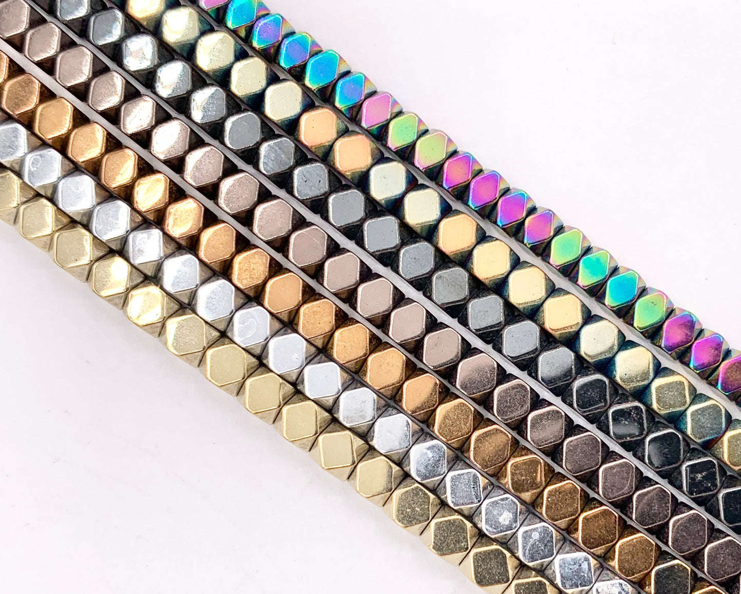 3-4mm Natural Hematite Faceted Cube Energy Beads Around 15" Available in 7 Colors 1 Strand
