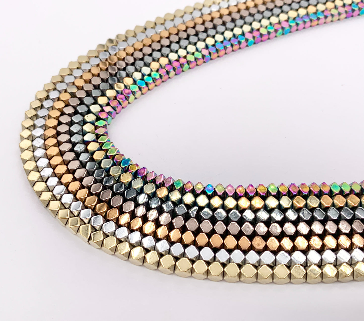 3-4mm Natural Hematite Faceted Cube Energy Beads Around 15" Available in 7 Colors 1 Strand