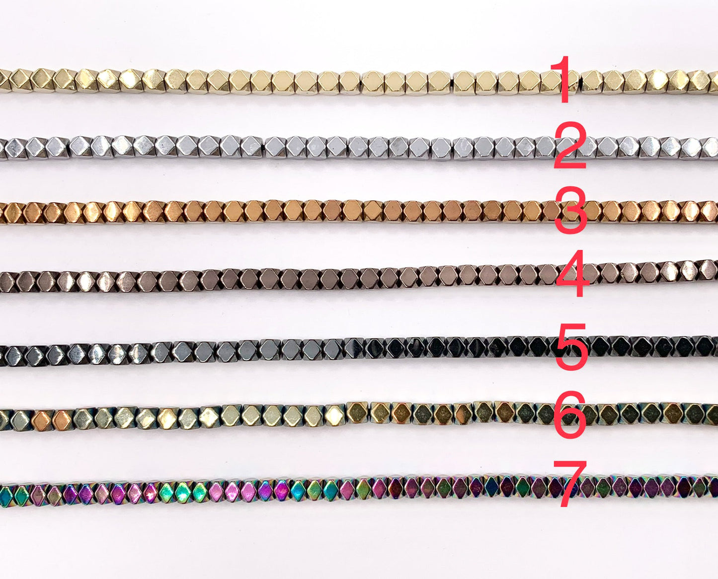 3-4mm Natural Hematite Faceted Cube Energy Beads Around 15" Available in 7 Colors 1 Strand