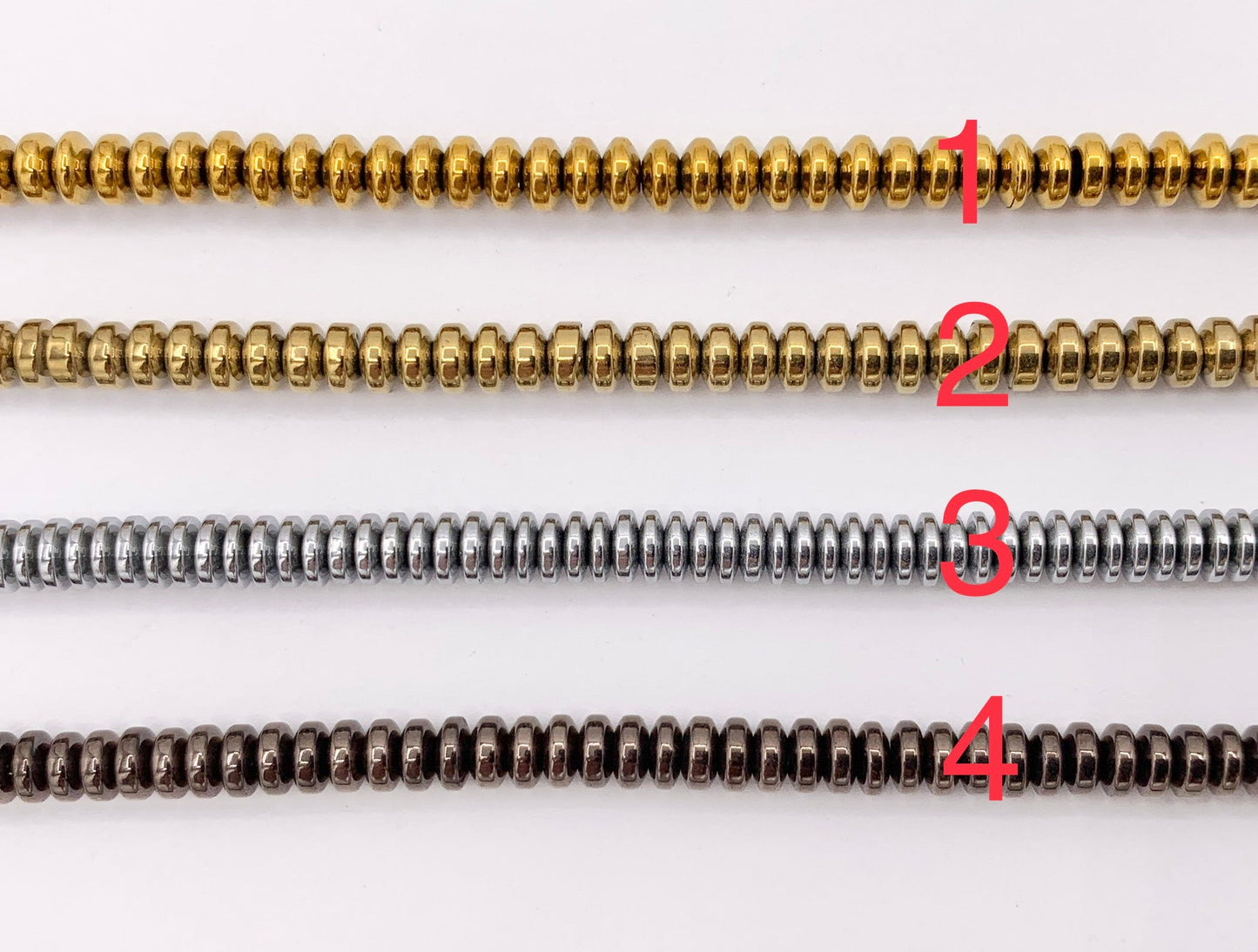 4mm Natural Hematite Rondelle Saucer Smooth Energy Beads Around 15"-16" Available in 8 Colors 1 Strand