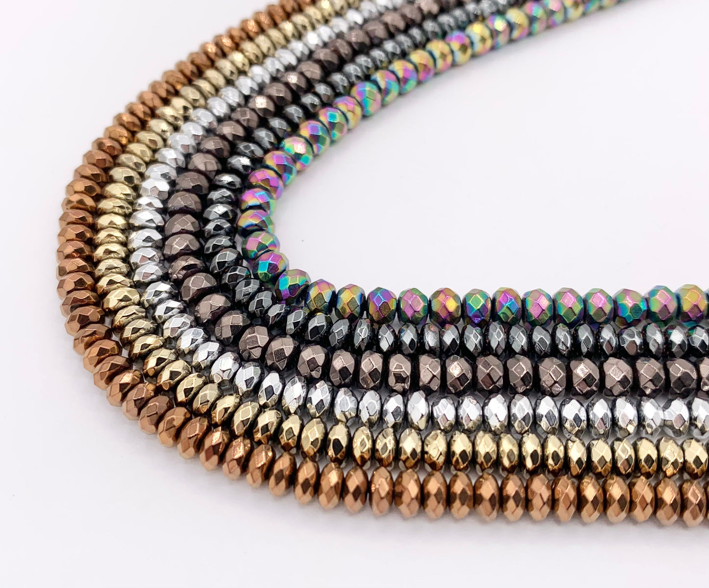 4mm Natural Hematite Rondelle Faceted Energy Beads Around 15" Available in 6 Colors 1 Strand