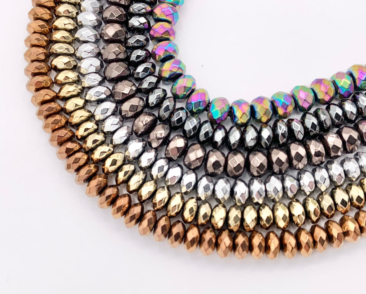 4mm Natural Hematite Rondelle Faceted Energy Beads Around 15" Available in 6 Colors 1 Strand