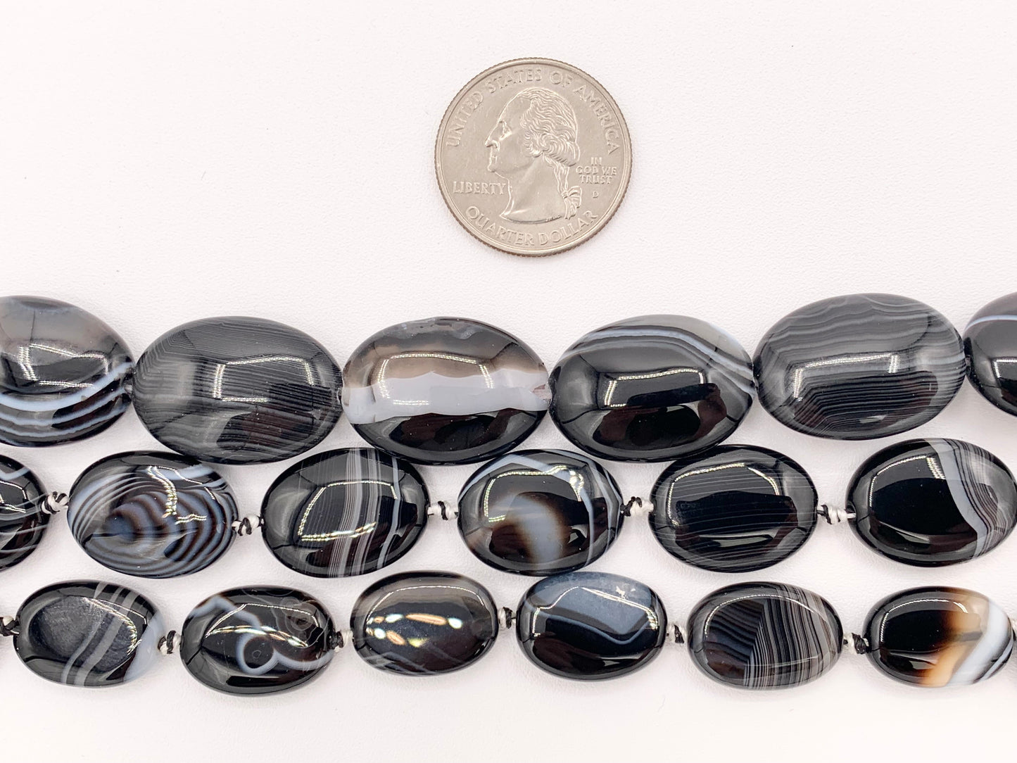 Grade AAA Black Sardonyx with White Stripes Agate Shiny Polished Oval And Coin Shape Natural Stone Beads Around 15"