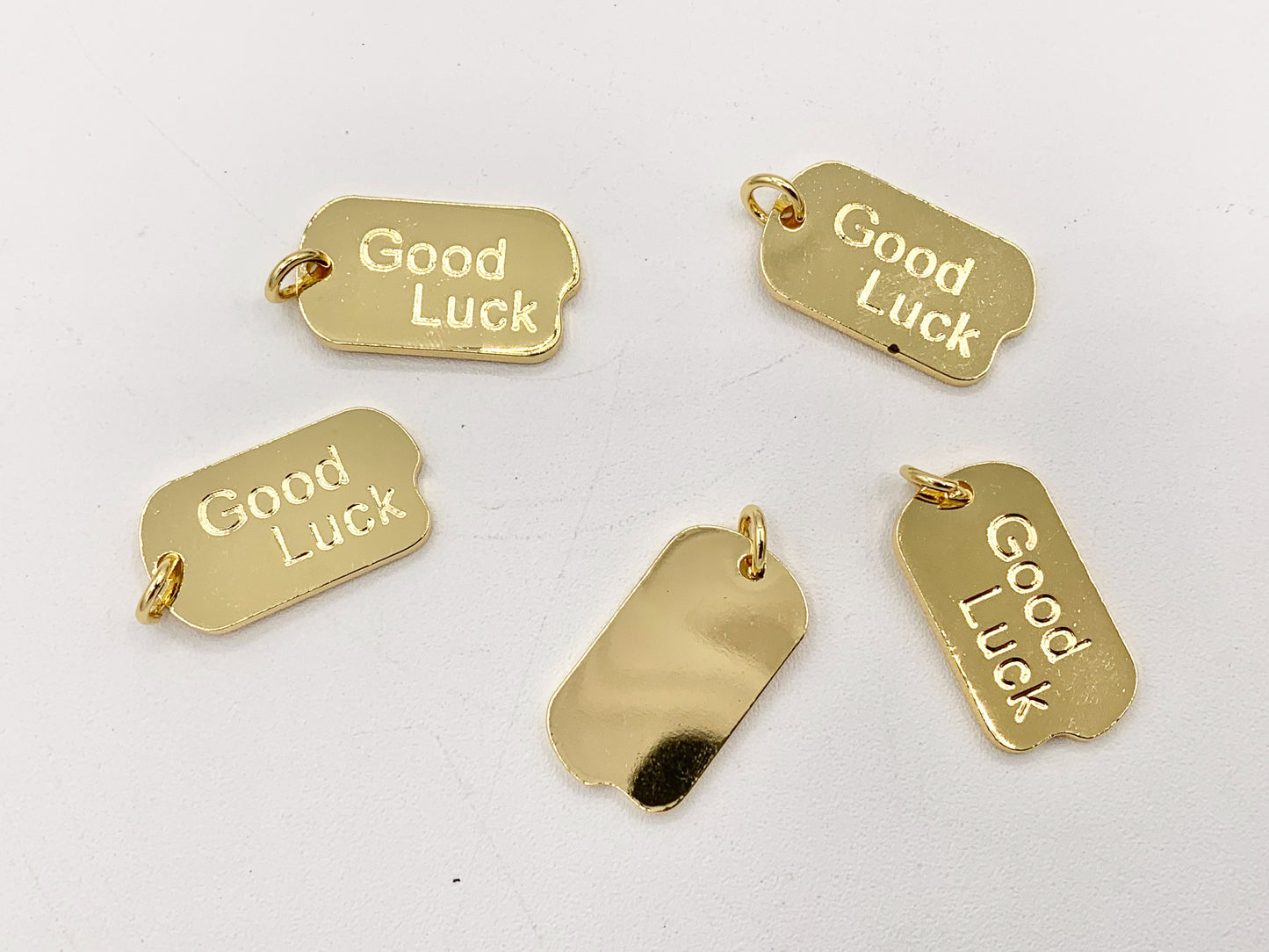 Good Luck Rectangle Tag Charms Cute Lucky Dog Tag Pendants in 18K Gold plated Copper 5 PCS