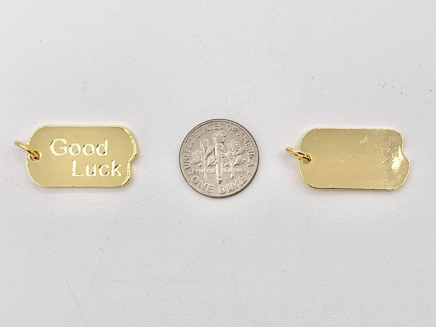 Good Luck Rectangle Tag Charms Cute Lucky Dog Tag Pendants in 18K Gold plated Copper 5 PCS