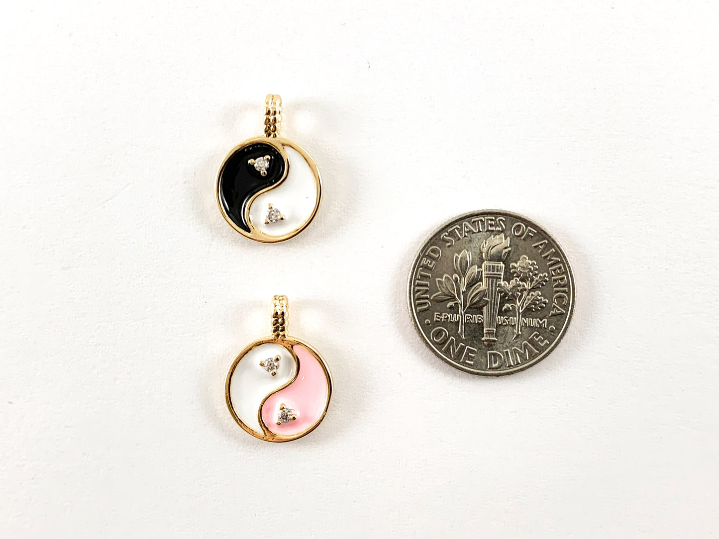 Real Gold 18K Plated Enamel Yin Yang Charm Over Copper 8pcs