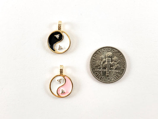 Real Gold 18K Plated Enamel Yin Yang Charm Over Copper 8pcs