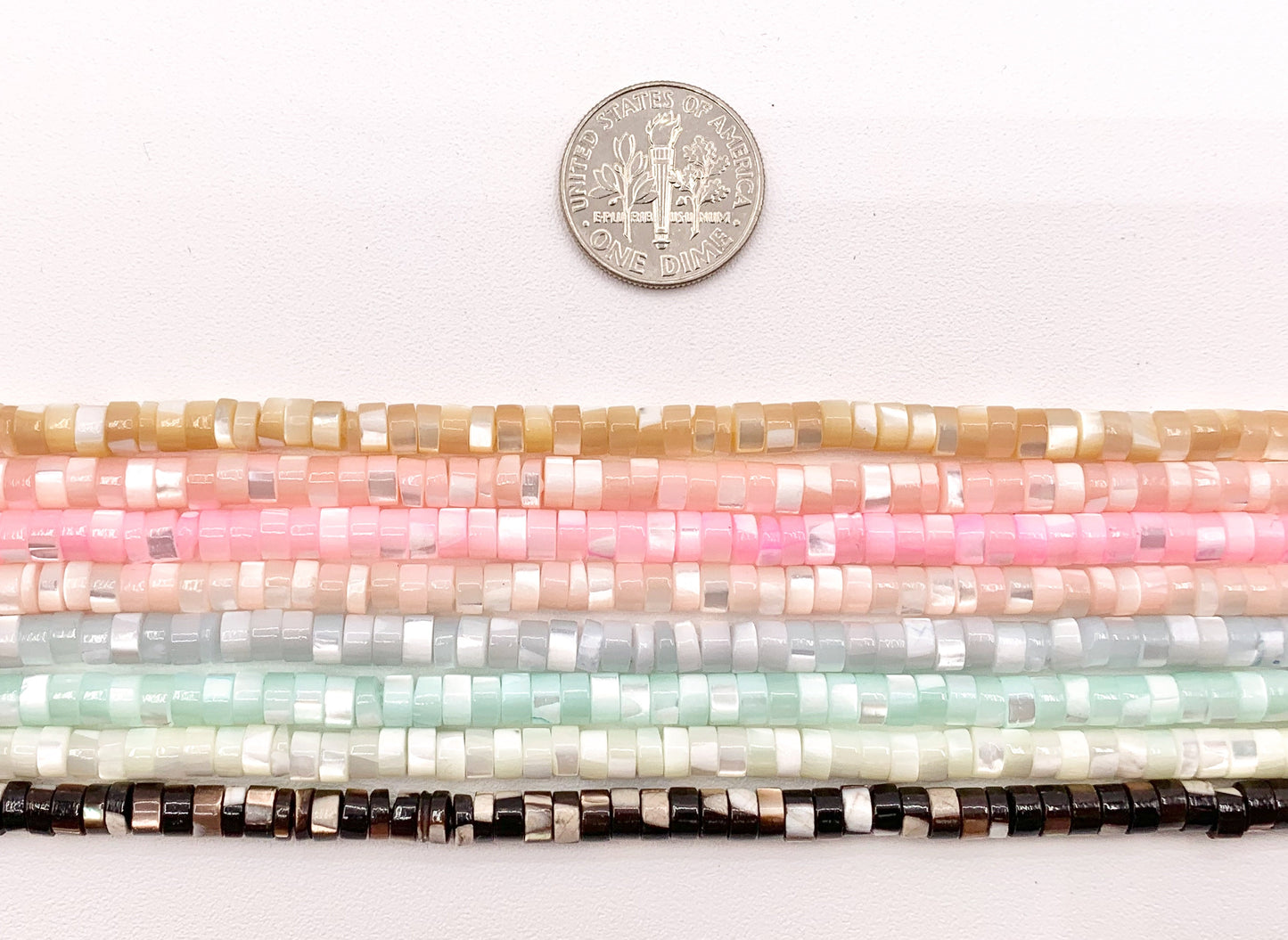 4mm Natural Trocas/Trochidae Shell Heishi Beads Mosaic Disc Shape Beads Around 15" Available in 8 Colors