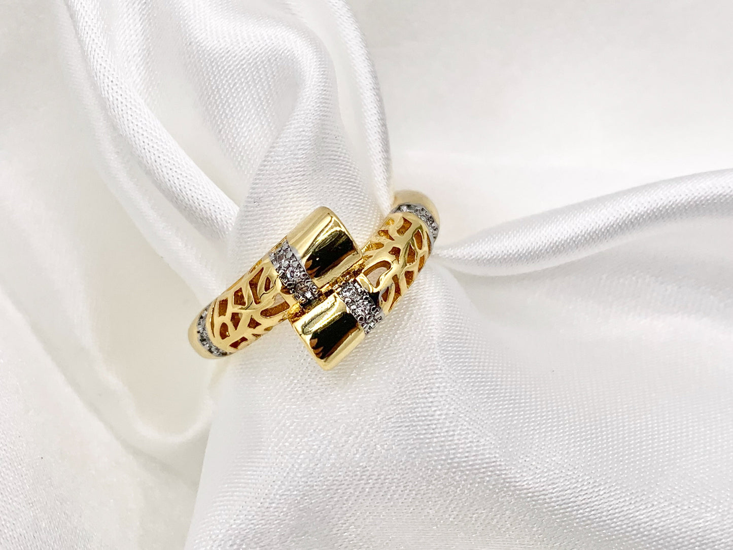 Beautiful 2 Tone Filigree Bypass Adjustable Ring in Real Gold/Silver 18K Plated 4 PCS