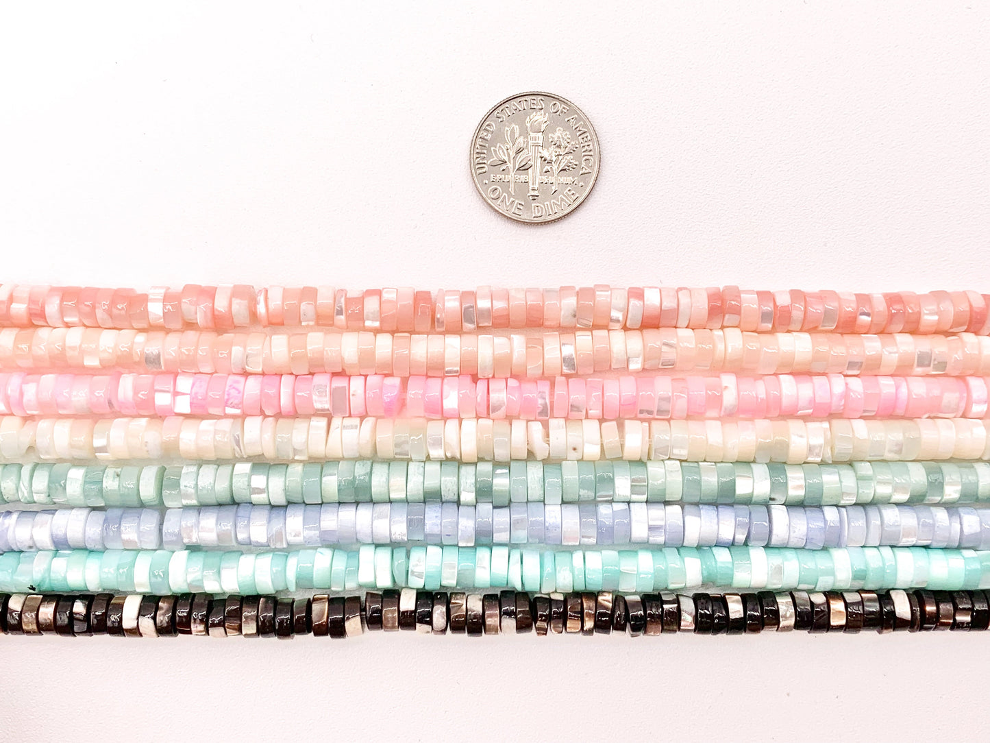 5-6mm Natural Trocas/Trochidae Shell Heishi Beads Mosaic Disc Shape Beads Around 15" Available in 8 Colors