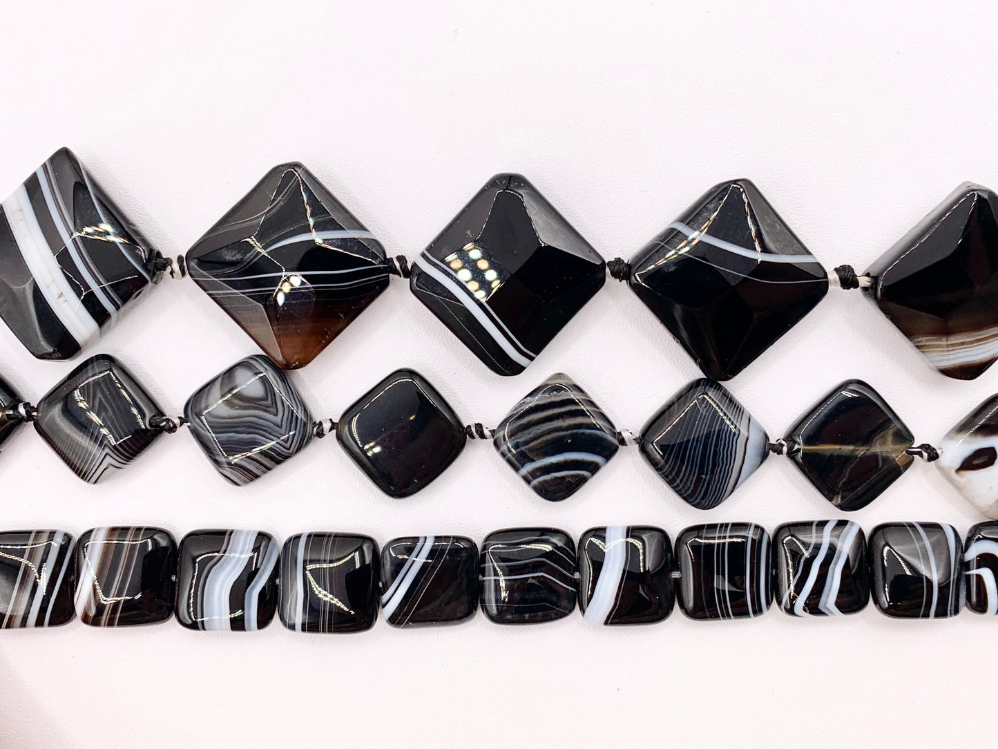 Grade AAA Black Sardonyx with White Stripes Agate Shiny Polished Square And Diamond Shape Natural Stone Beads Around 15"