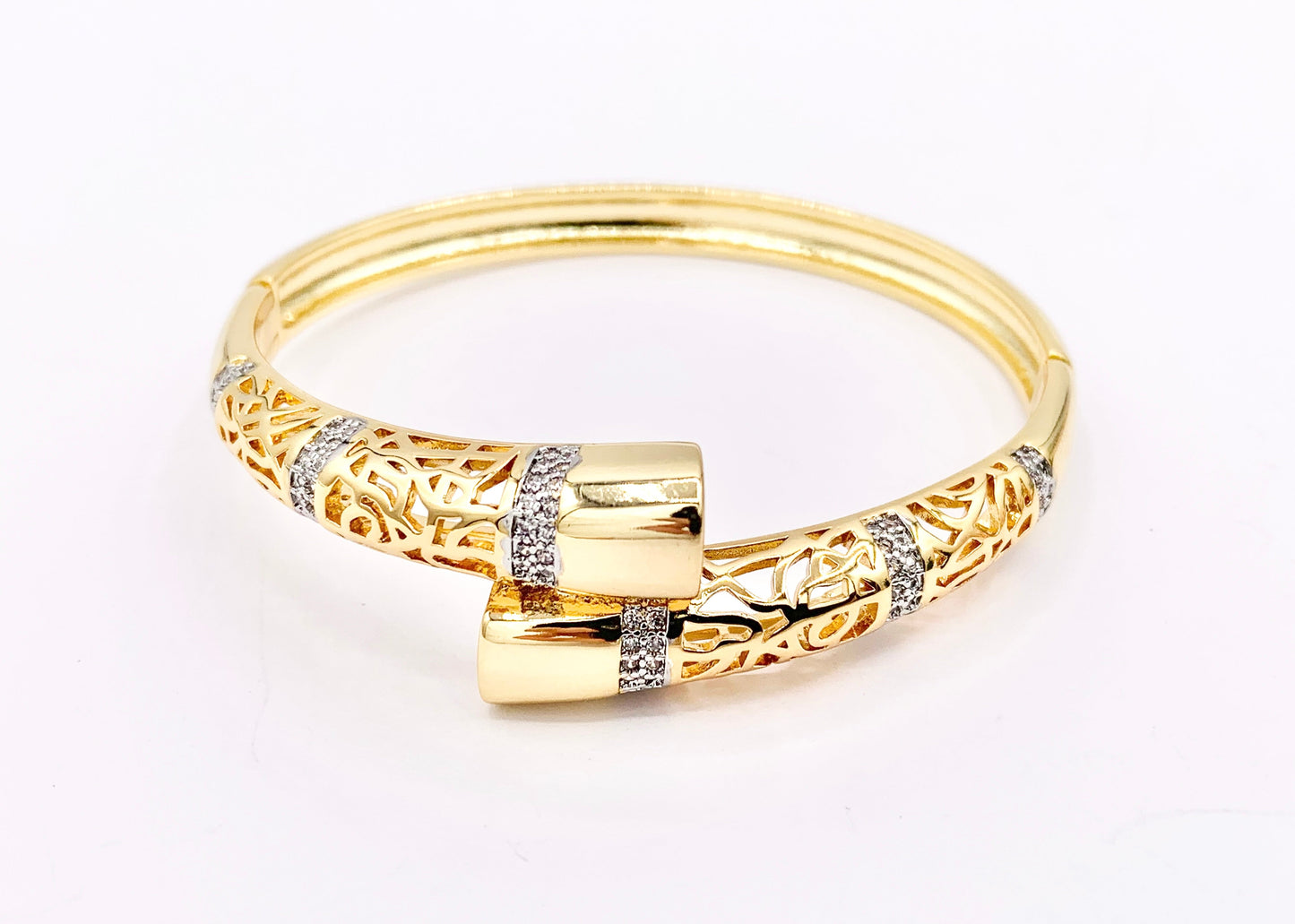 2 Tone Filigree Bypass Bangle in Gold/Silver Plated over Brass 6.5" 1 PC