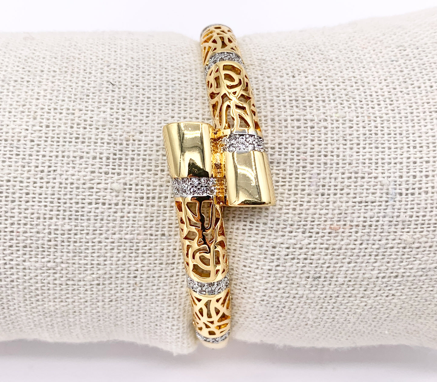 2 Tone Filigree Bypass Bangle in Gold/Silver Plated over Brass 6.5" 1 PC