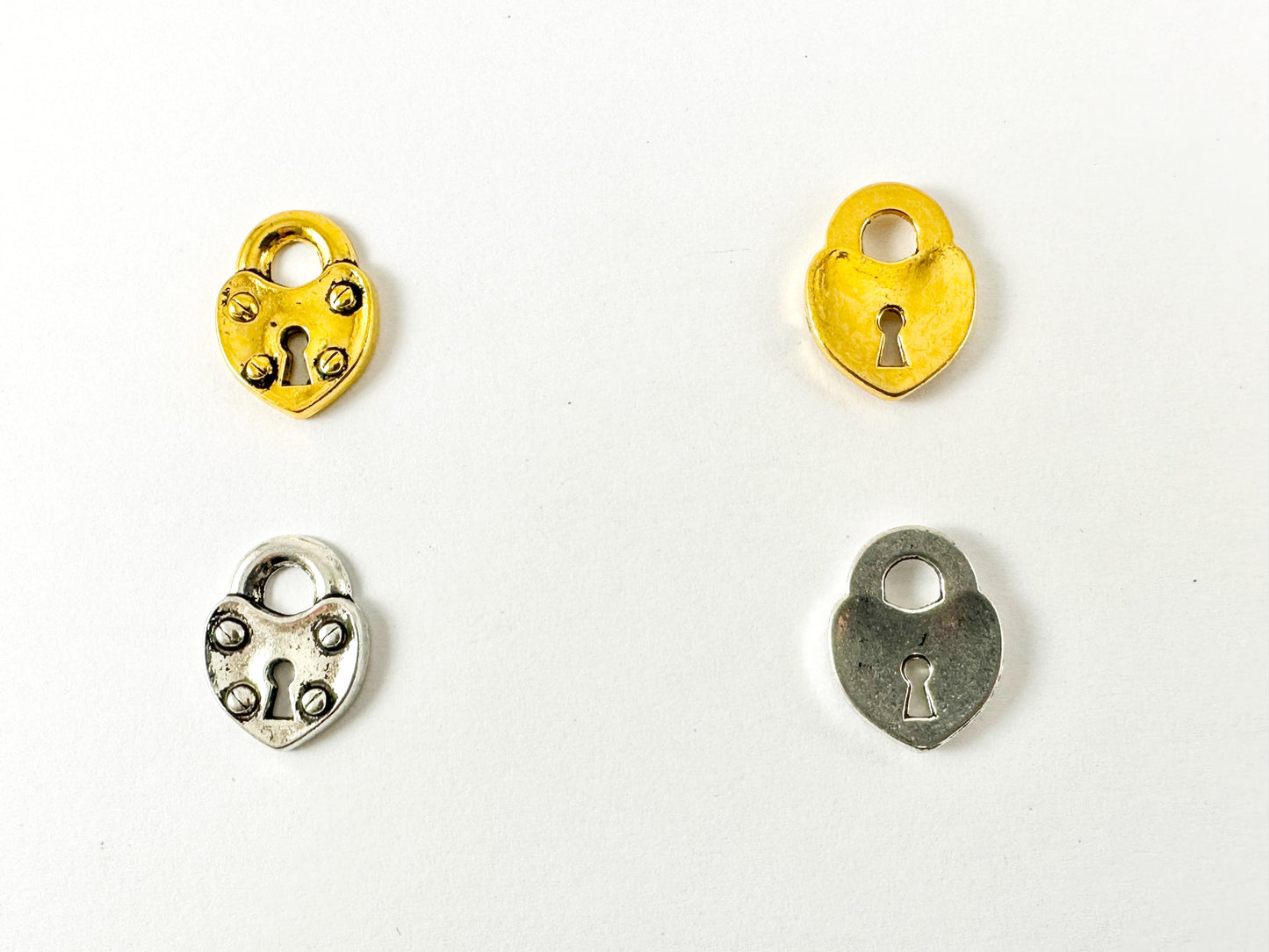 Pewter Rustic Heart Lock Charms Valentine's Day Heart Lock Pendants in Antique Gold, Silver, Copper and Bronze Color