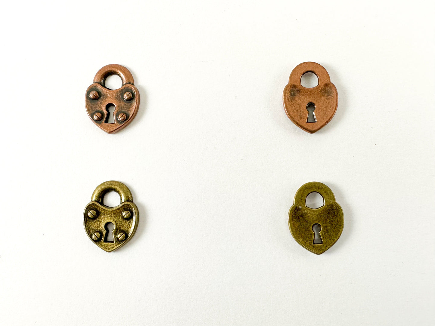 Pewter Rustic Heart Lock Charms Valentine's Day Heart Lock Pendants in Antique Gold, Silver, Copper and Bronze Color