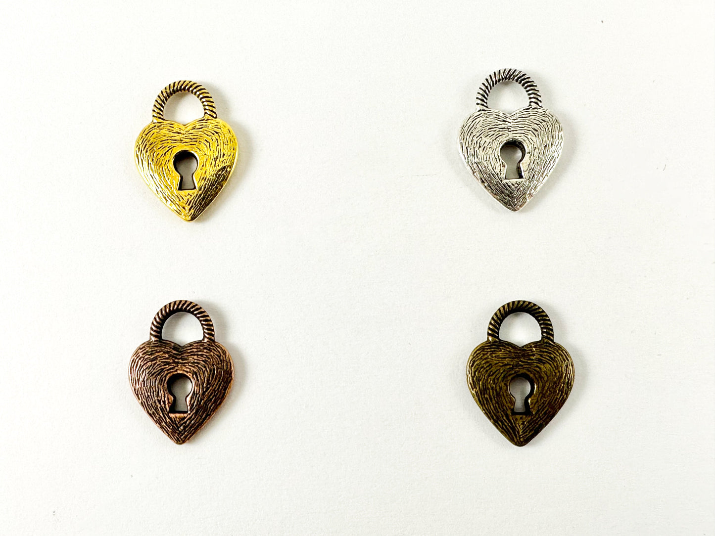 Pewter Rustic Heart Lock Charms Valentine's Day Heart Lock Textured Pendants in Antique Gold, Silver, Copper and Bronze Color