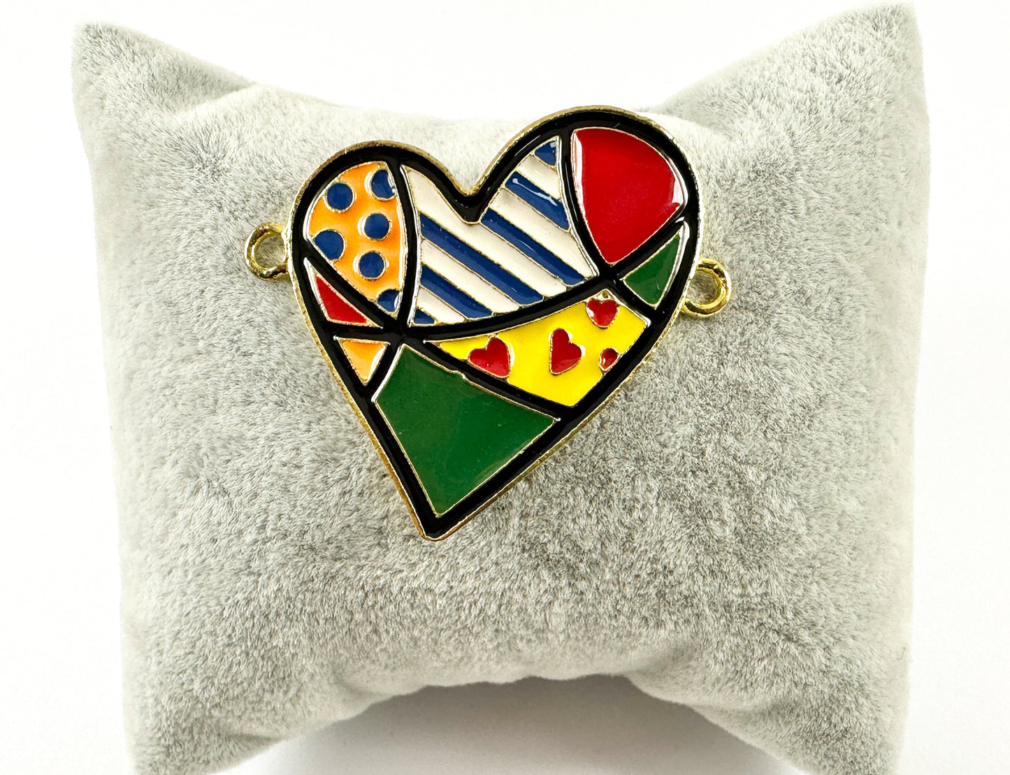 Pewter Enamel Heart Connectors Valentine's Day Large Curved Heart Charms with Colorful Enamel Plating