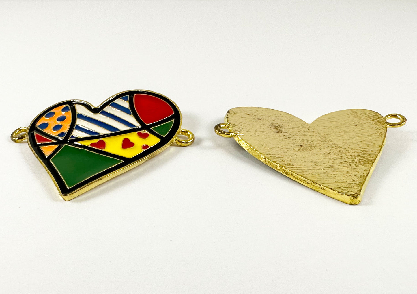 Pewter Enamel Heart Connectors Valentine's Day Large Curved Heart Charms with Colorful Enamel Plating