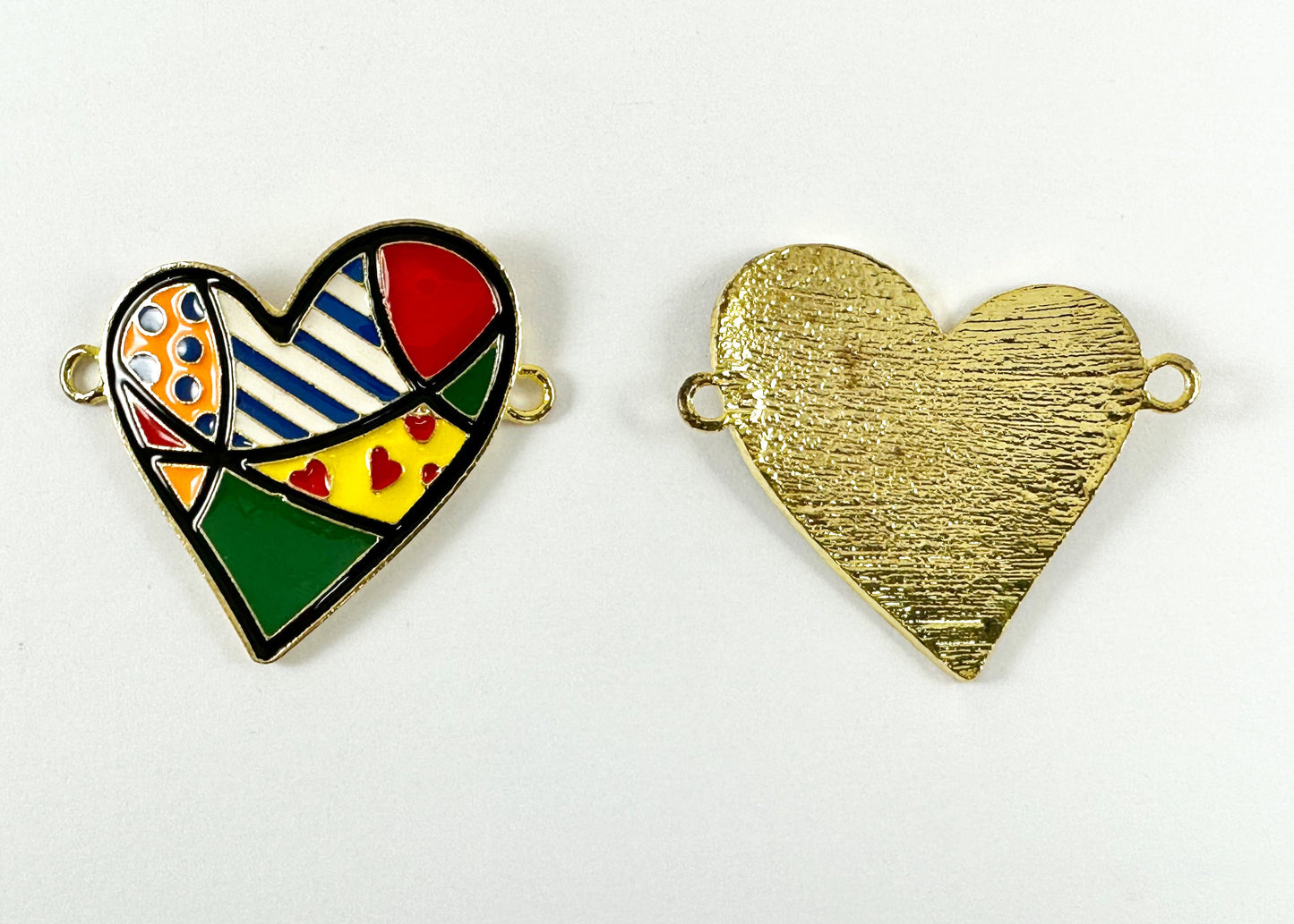 Pewter Enamel Heart Connectors Valentine's Day Large Curved Heart Charms with Colorful Enamel Plating