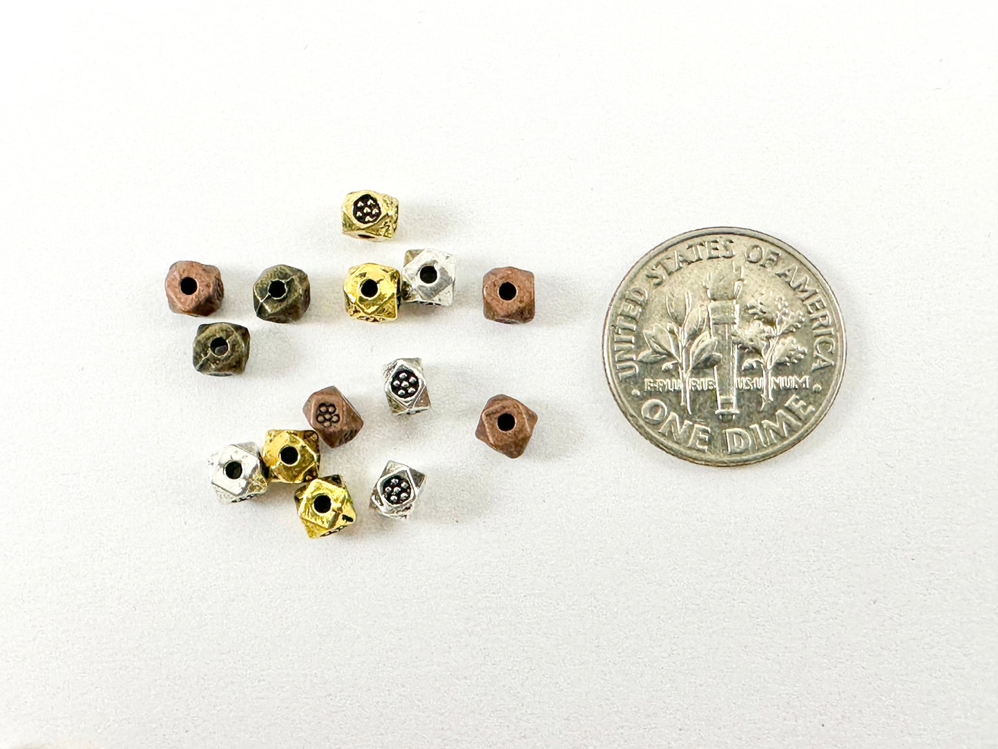 4x3mm Pewter Cube Faceted Spacer Beads Tiny Nugget Space Beads for Jewelry Making Antique Gold, Silver, Bronze, Copper