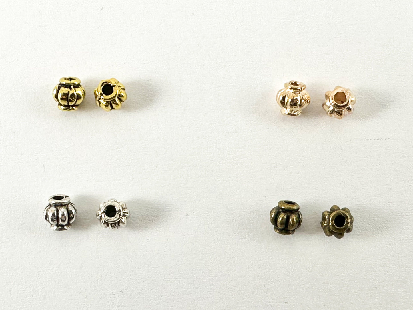 4mm Pewter Pumpkin Shaped Ribbed Spacer Beads Tiny Space Beads for Jewelry Making Antique Gold, Rosy Gold, Silver, Bronze