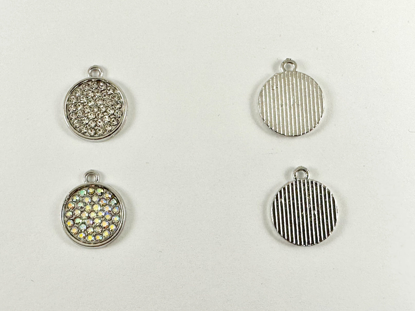 16mm Pewter Rhinestone Coin Charm Bezel 1 Loop Charm Available in Bronze, Copper, Gold, Silver and Gunmetal, Clear and Clear AB
