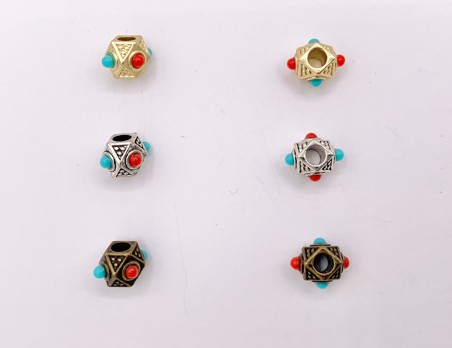 6x9mm Pewter Cube Faceted Spacer Beads with Red & Blue Beads Tiny Nugget Space Beads for Jewelry Making Antique Gold, Silver, Bronze