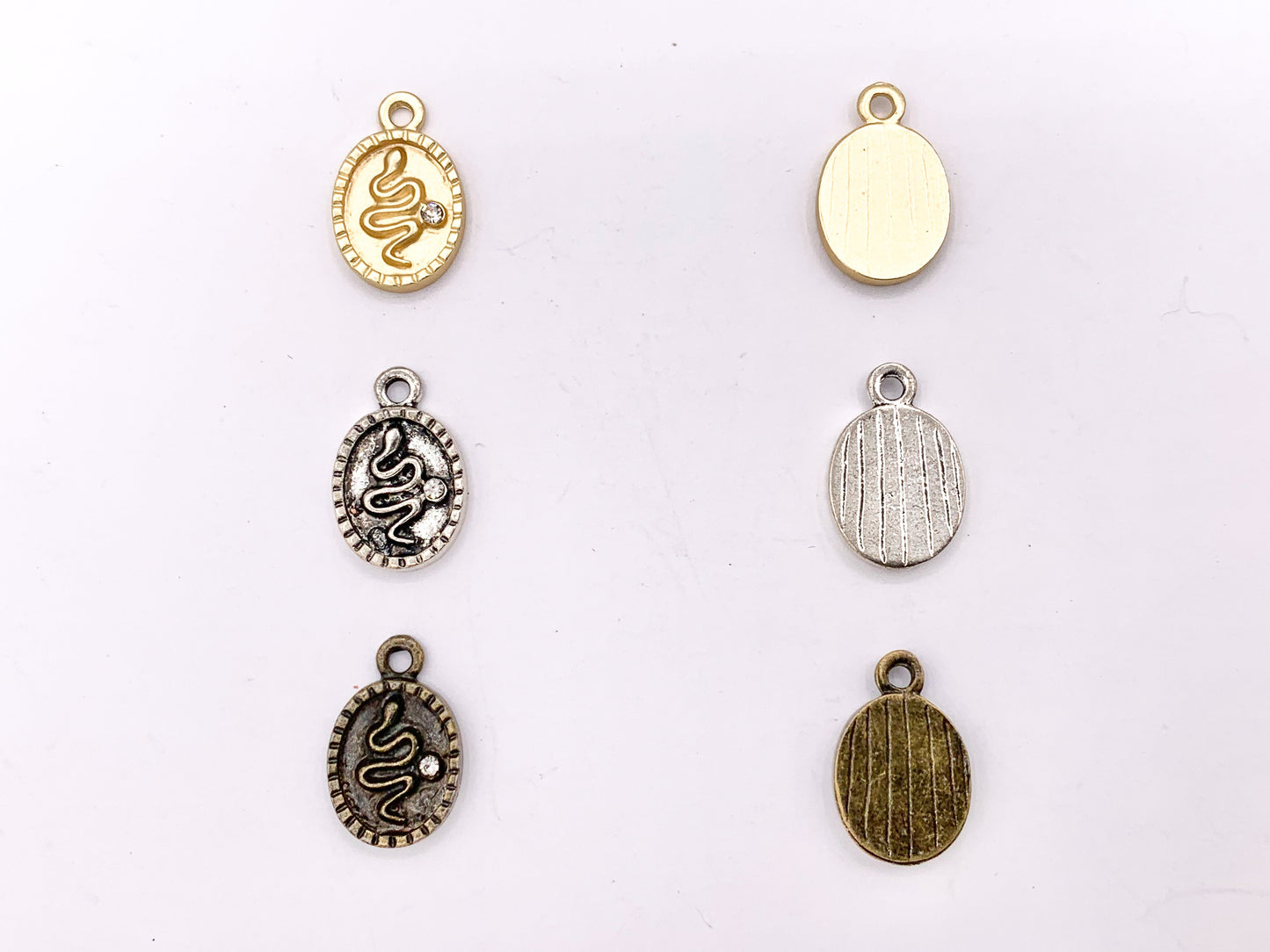 10x16mm Pewter Oval Snake Charm with Crystal | Available in Bronze, Matte Gold, Antique Silver