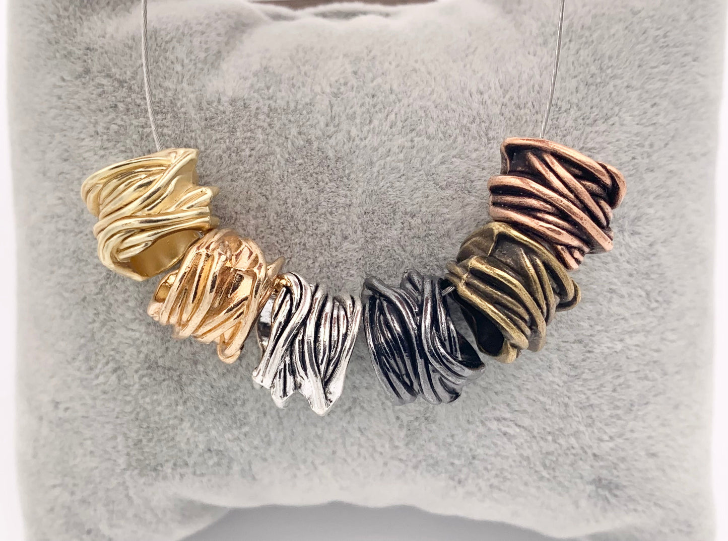 11x14mm Pewter Roped Twisted Tube Large Hole Wrapped Textured Spacer Beads Rosy Gold, Matte Gold, Silver, Bronze, Copper And Gunmetal