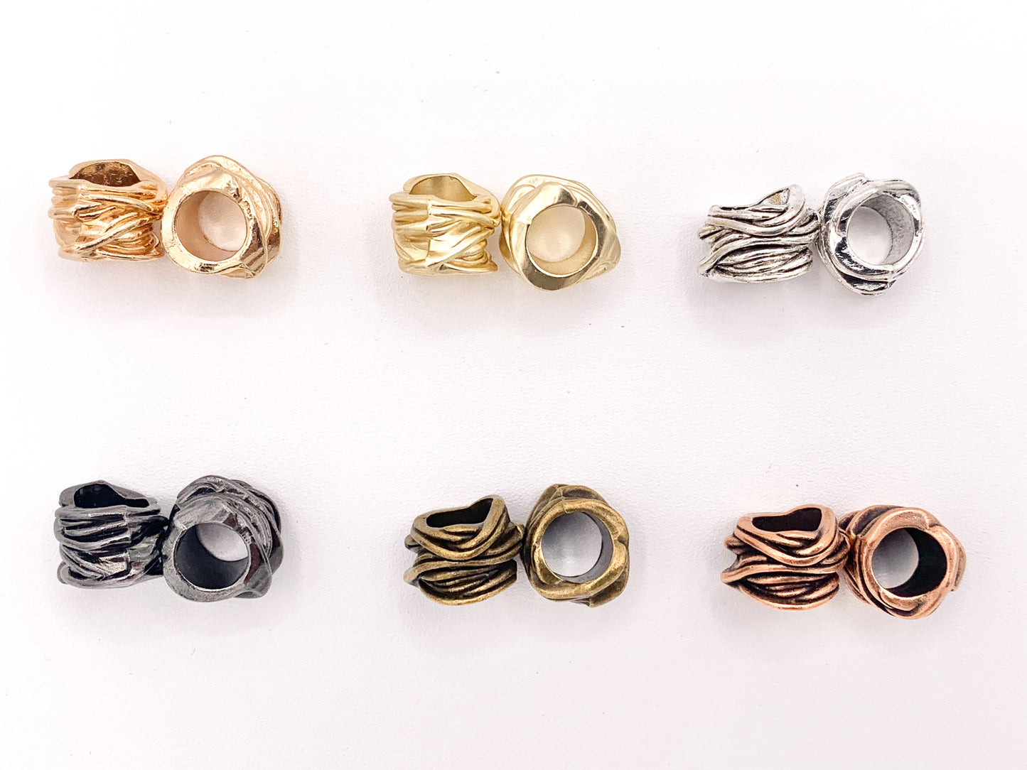 11x14mm Pewter Roped Twisted Tube Large Hole Wrapped Textured Spacer Beads Rosy Gold, Matte Gold, Silver, Bronze, Copper And Gunmetal