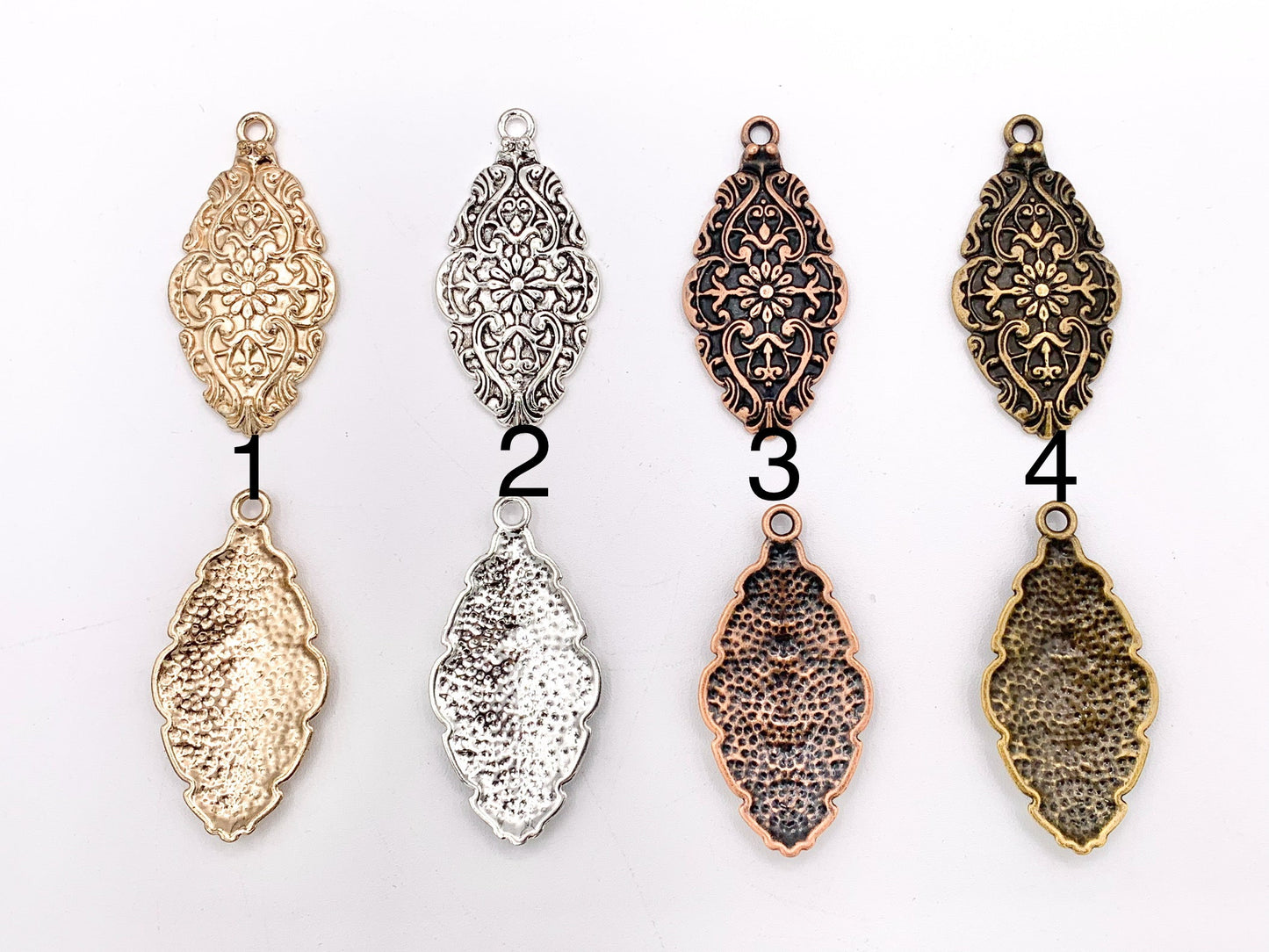 28x56mm Pewter Flower Carved Shield Pendants Beautiful Antique Looking Oval Pendant in 11 Colors
