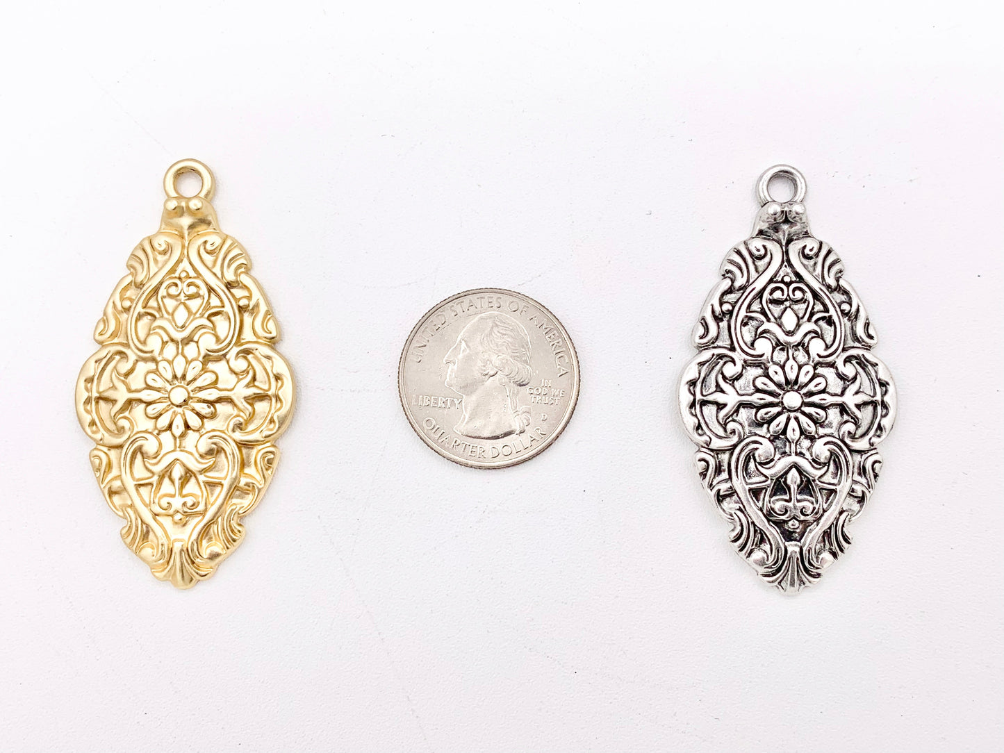28x56mm Pewter Flower Carved Shield Pendants Beautiful Antique Looking Oval Pendant in 11 Colors