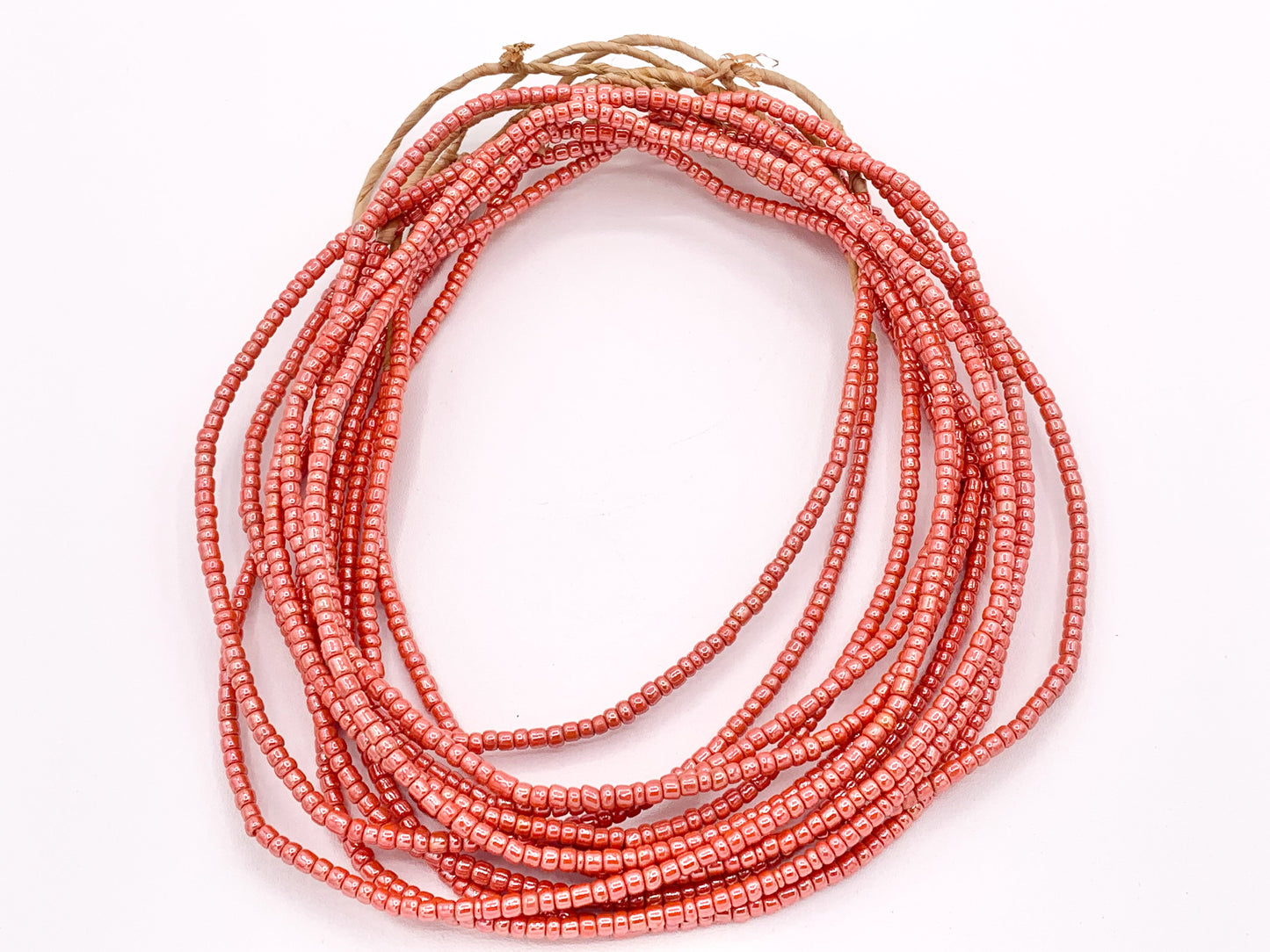 3mm African Sandcast Seed Beads Handmade Glass Beads From Ghana in Coral, Light Pink And Blue
