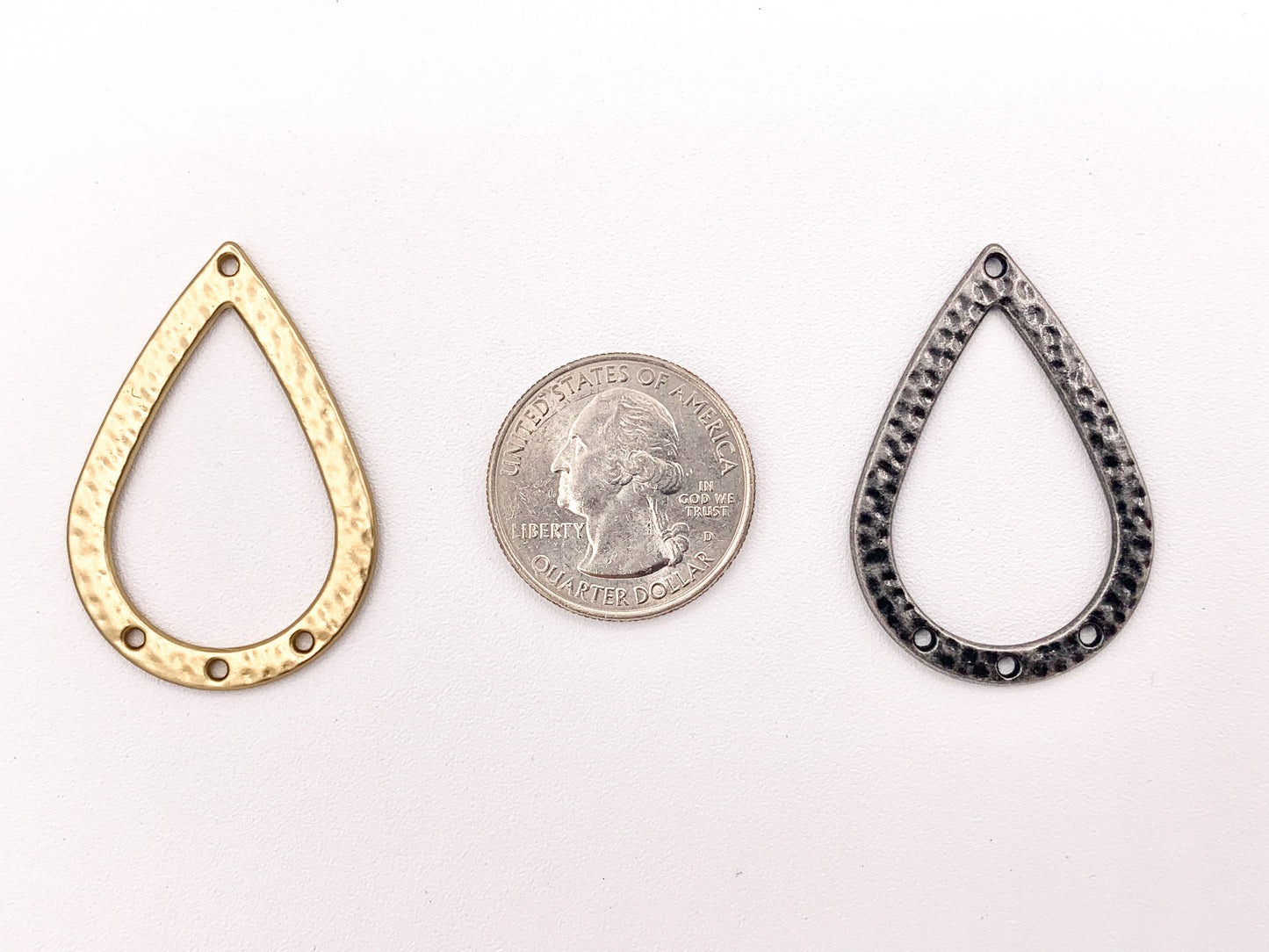 27x39mm Pewter Teardrop Pendants Hammered Chandelier 3 Holes Connectors Bulk Order in Matte Gold, Gold, Silver, Brass, Gunmetal and Patina