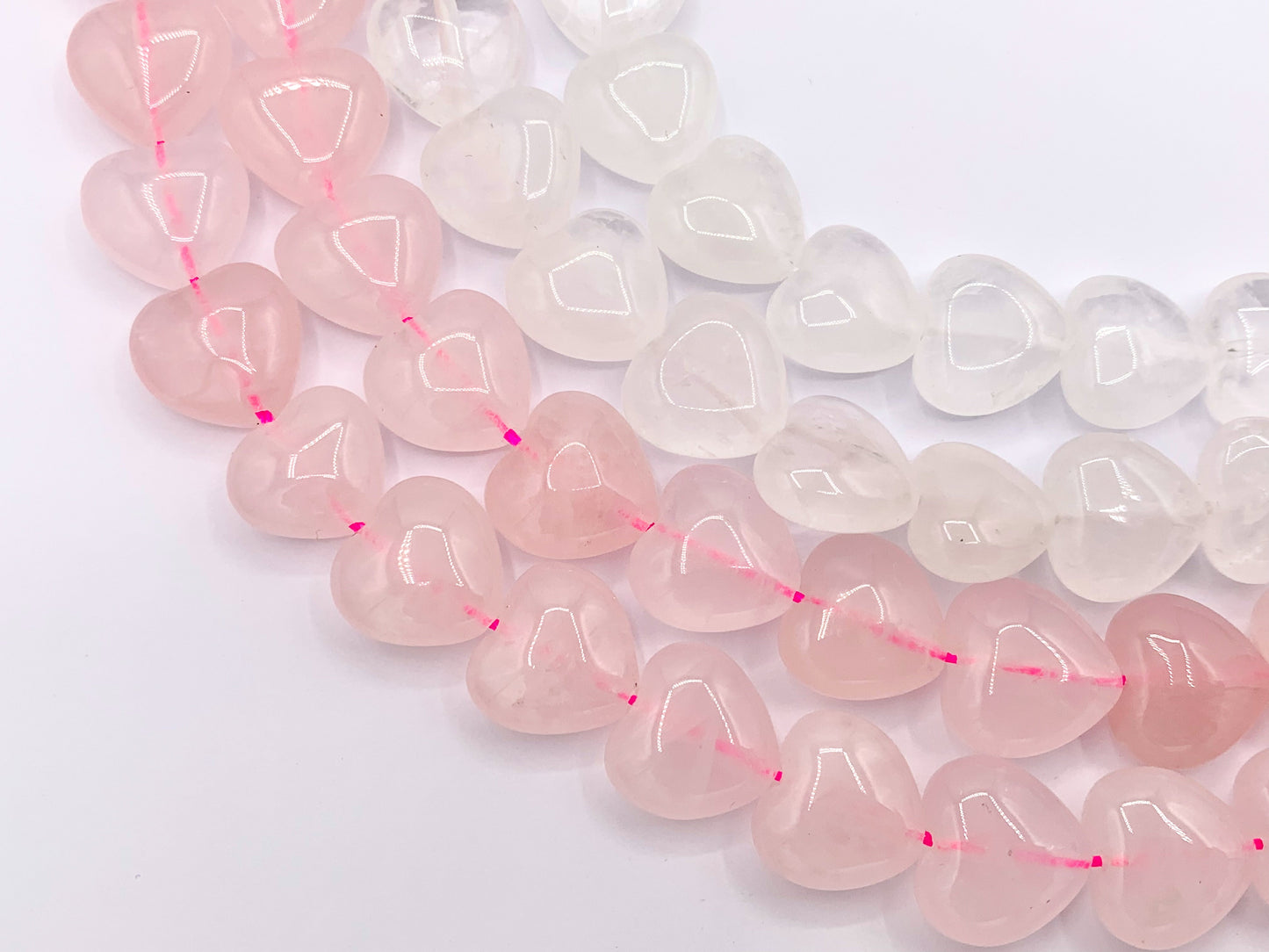 12mm Shiny Heart Shape Natural Quartz/ Rose Quartz Gemstone Beads Valentine's Day White And Pink Heart Beads 15" Price Per Strand