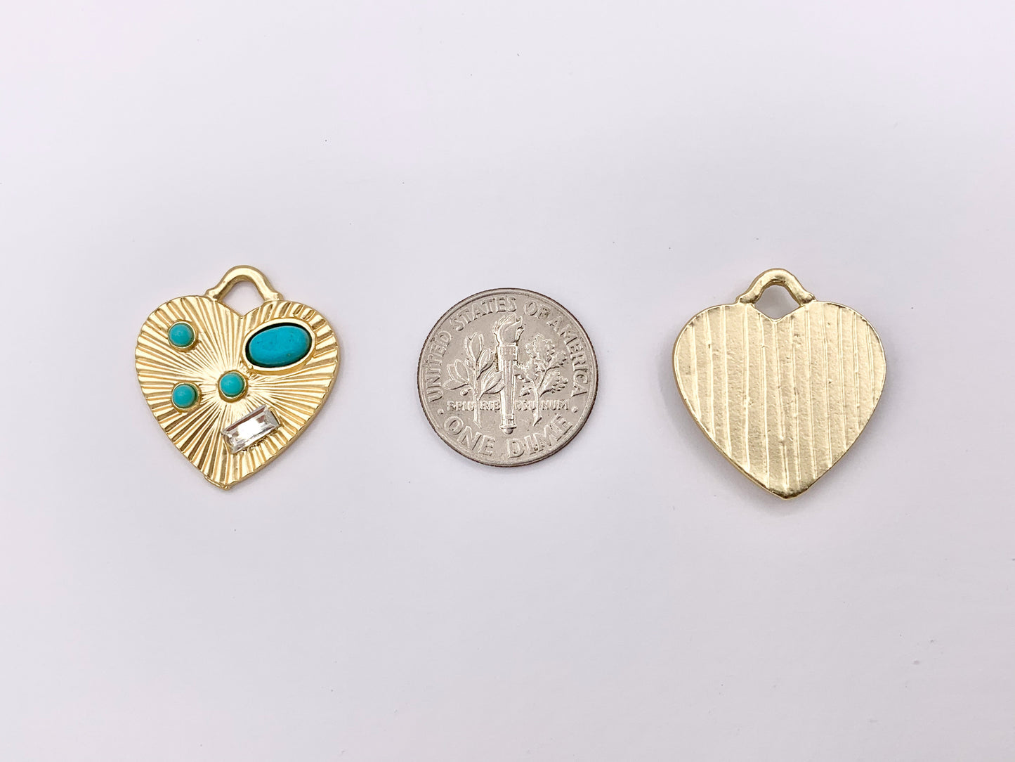 20mm Pewter Heart With Turquoise Charms Valentine's Day Heart Pendants in Matte Gold, Silver and Bronze Color