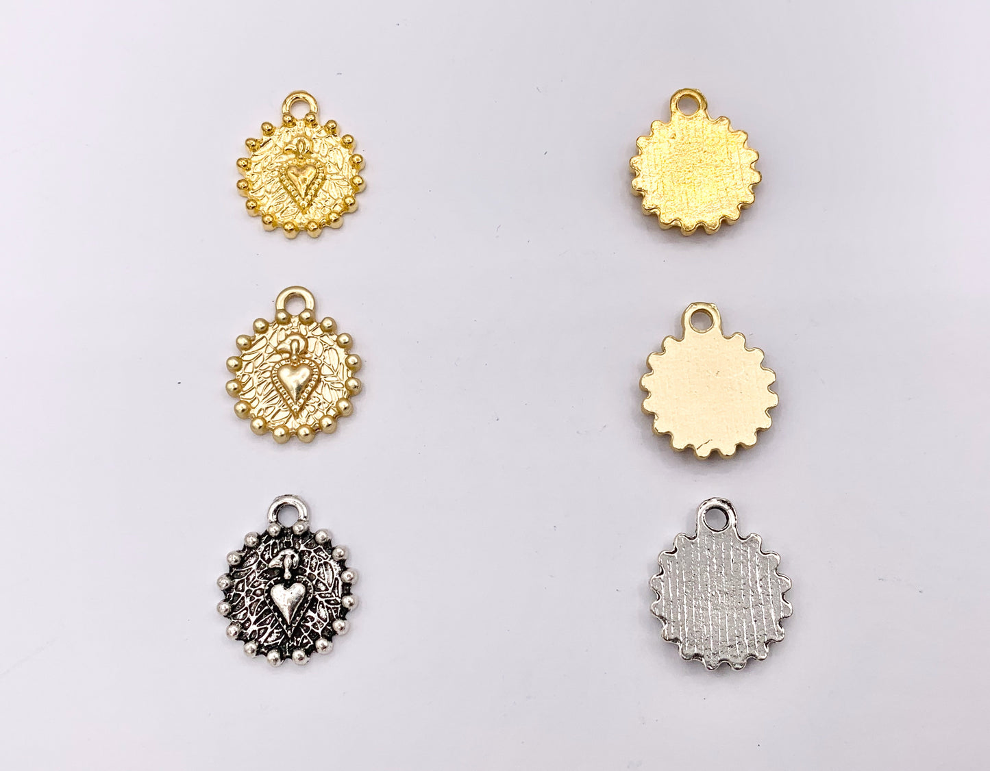 15mm Pewter Heart Coin Charms Valentine's Day Heart Pendants in Matte Gold, Gold, Silver, Bronze and Patina Color 20 PCS
