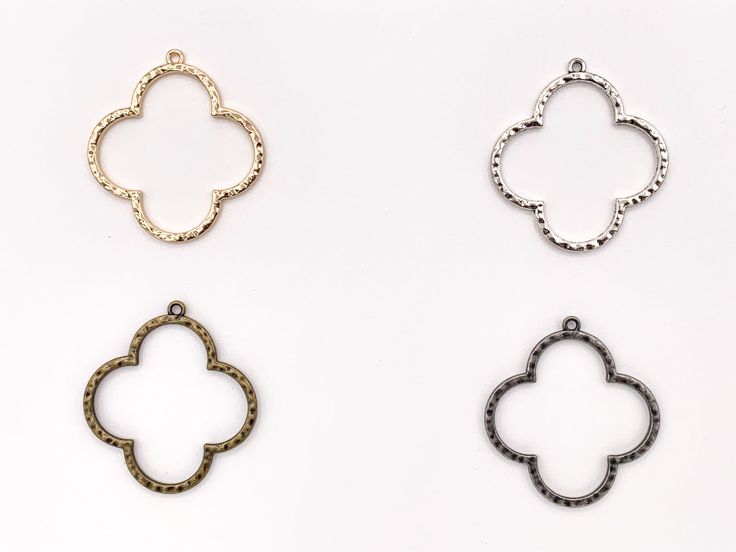 40x44mm Pewter Clover Pendants Cute Cut Out Quatrefoil Pendants Bulk Order in Gold, Silver, Brass, and Gunmetal