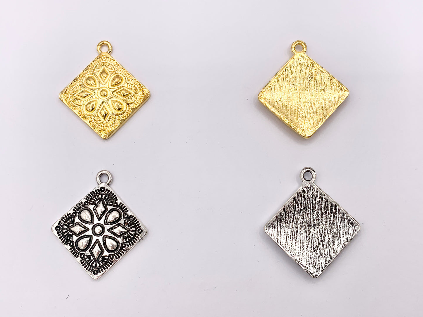 25mm Pewter Granny Square Pendants Cute Diamond Shape Charms in Gold, Silver, Bronze and Blue Patina Color 20 PCS